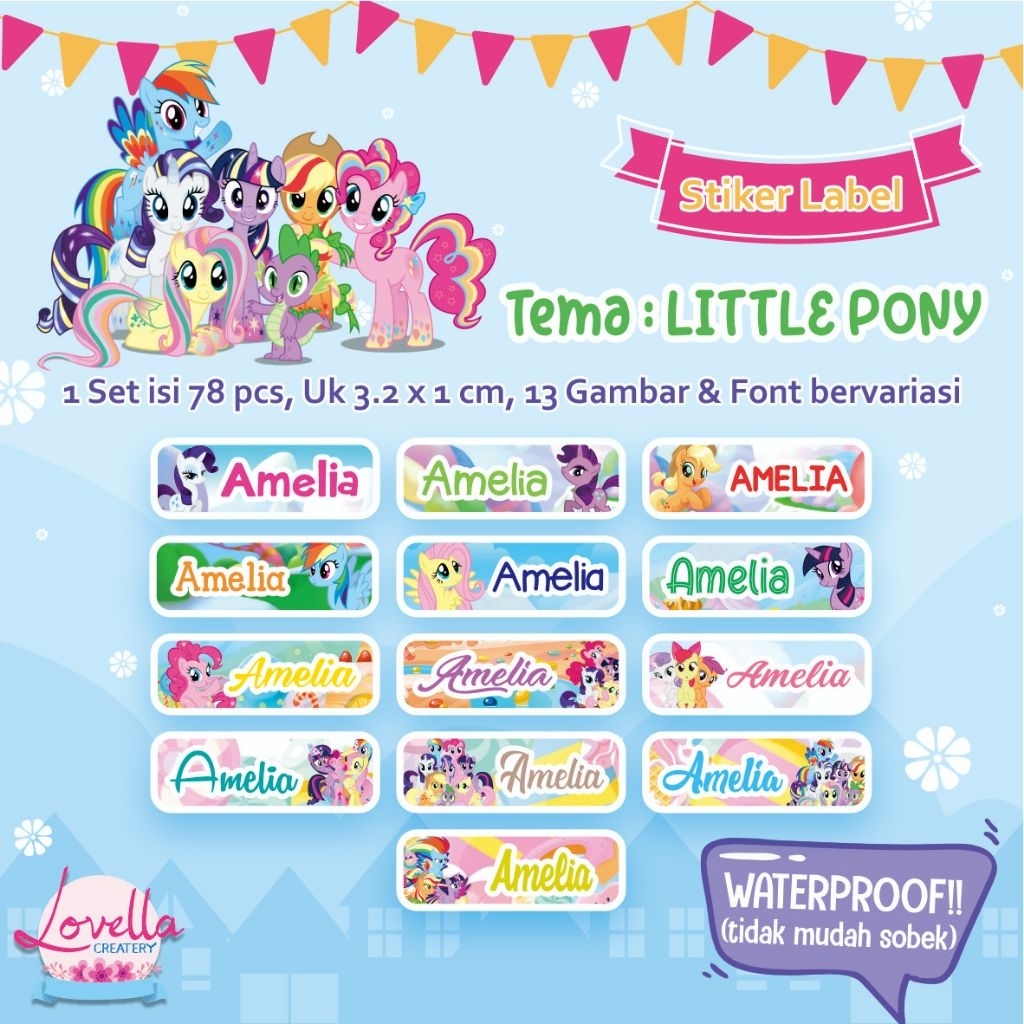 

STIKER NAMA ANAK / STIKER NAMA WATERPROOF TEMA LITTLE PONY