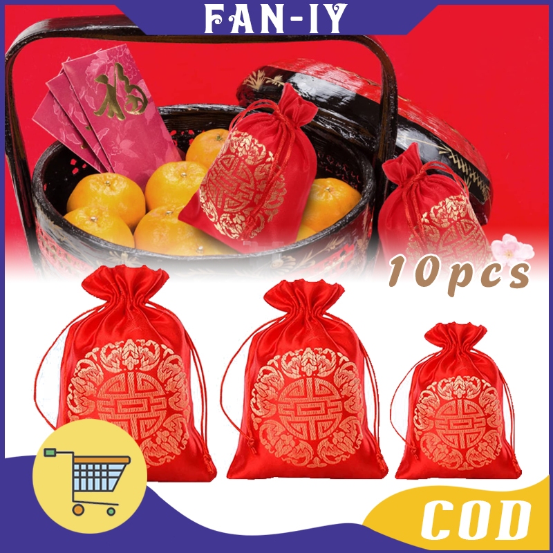 

10Pcs Kantong Permen Sangjit Chinese Wedding Candy Bag Kantong Tile Wedding Kantong Serut Pernikahan