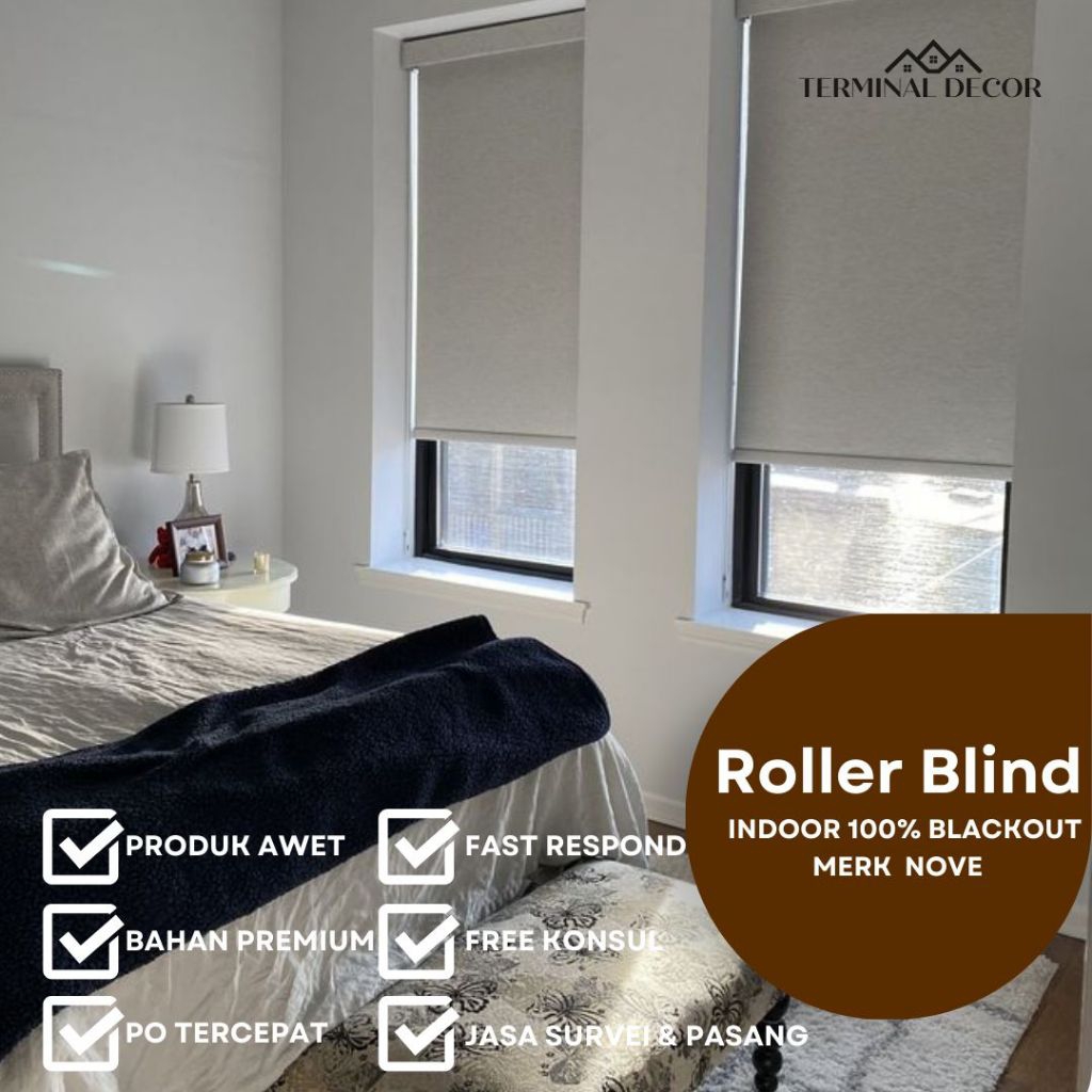 Roller Blind Indoor PREMIUM Merk NOVE 100% Blackout