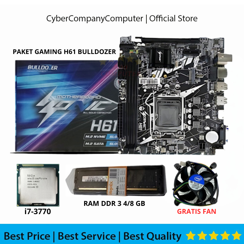Paket Motherboard Gaming H61 Bulldozer Core Intel i7-3770 Suport M.2 Nvme Socket Lga 1155 Gen2/3 Fre