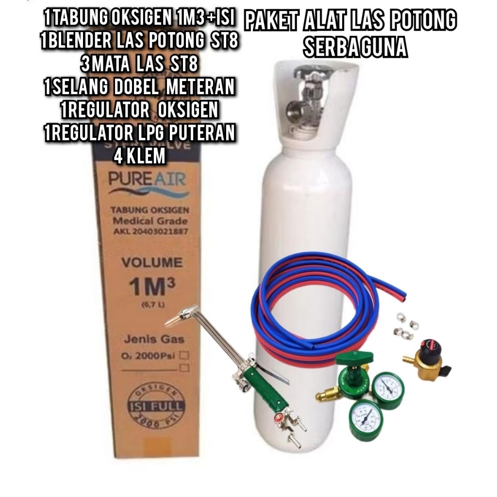 PAKET LAS SERBAGUNA TABUNG 1M3 + BLENDER LAS POTONG ST8 + REGULATOR LPG PUTERAN + SELANG COCOK UNTUK