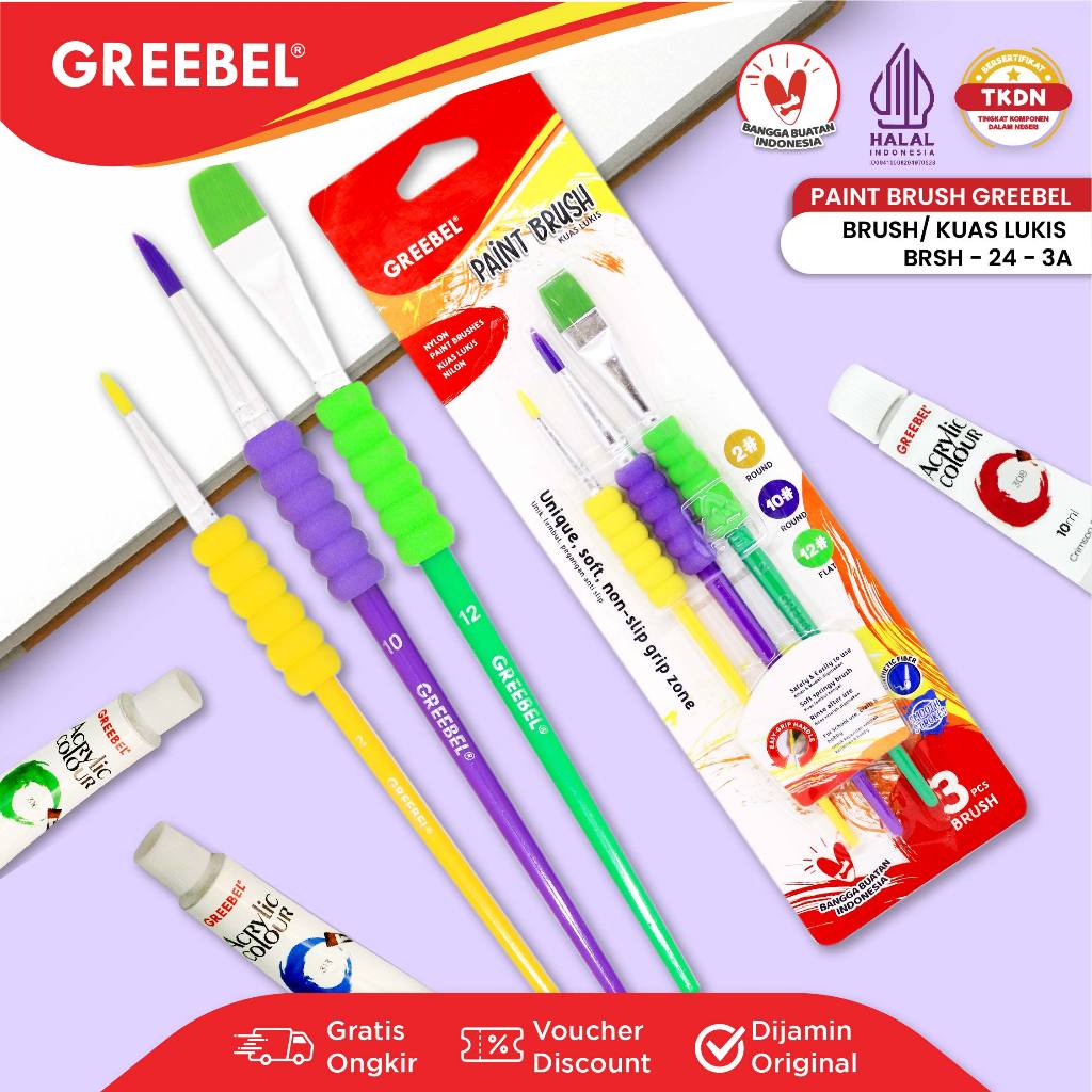 

Kuas Lukis Set Brush Greebel BRSH-24-3A Flat dan Round Paint Brush [1 SET Isi 3]