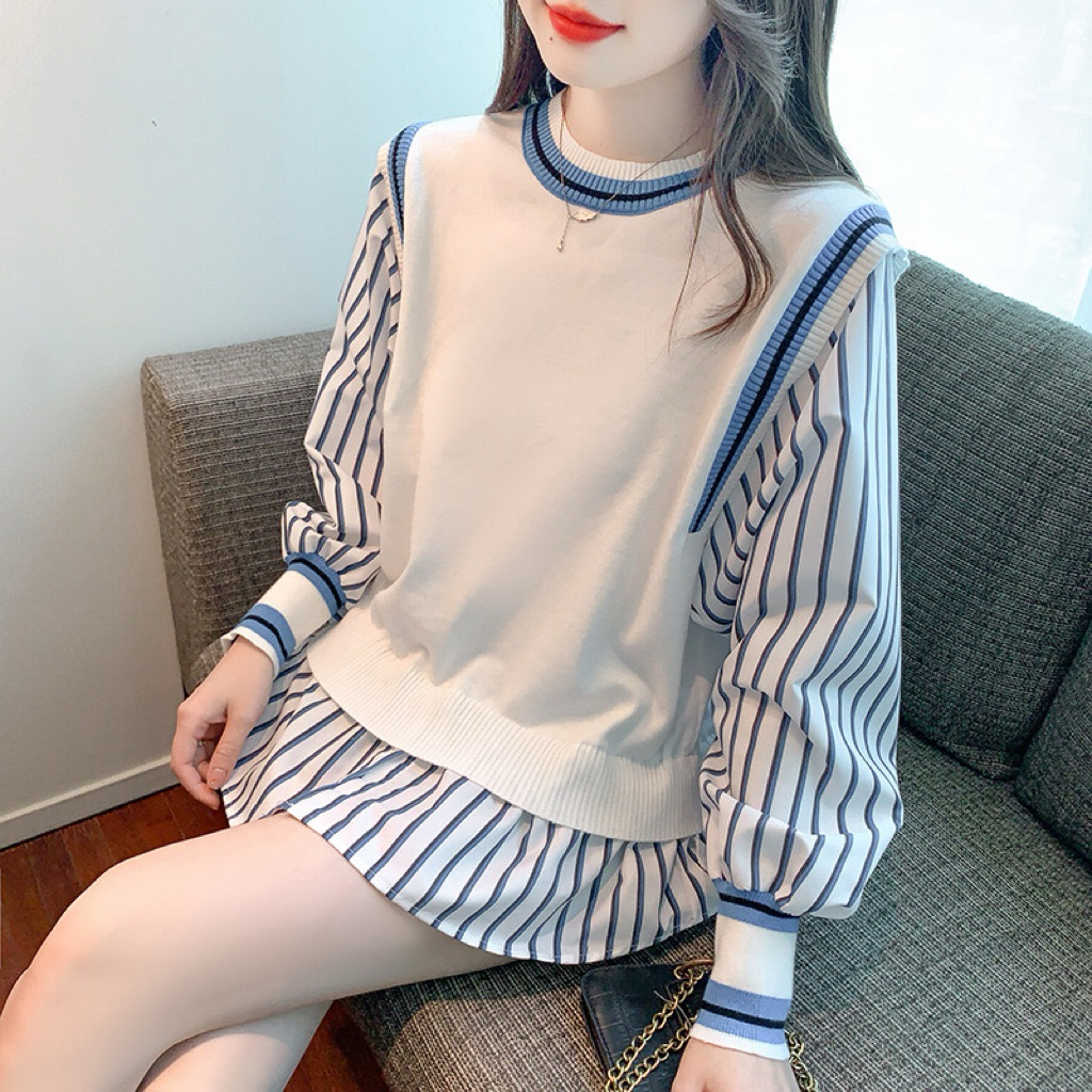 Blouse katun Mix Rajut Salur/Rajut Import/Rajut Salur
