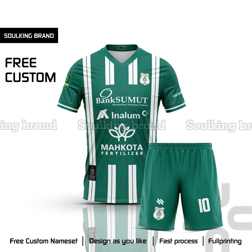 Baju Bola PSMS Medan Home / Away 2024 - 2025 Liga 2 Indonesia Free Custom Nama Warna Hijau / Putih S