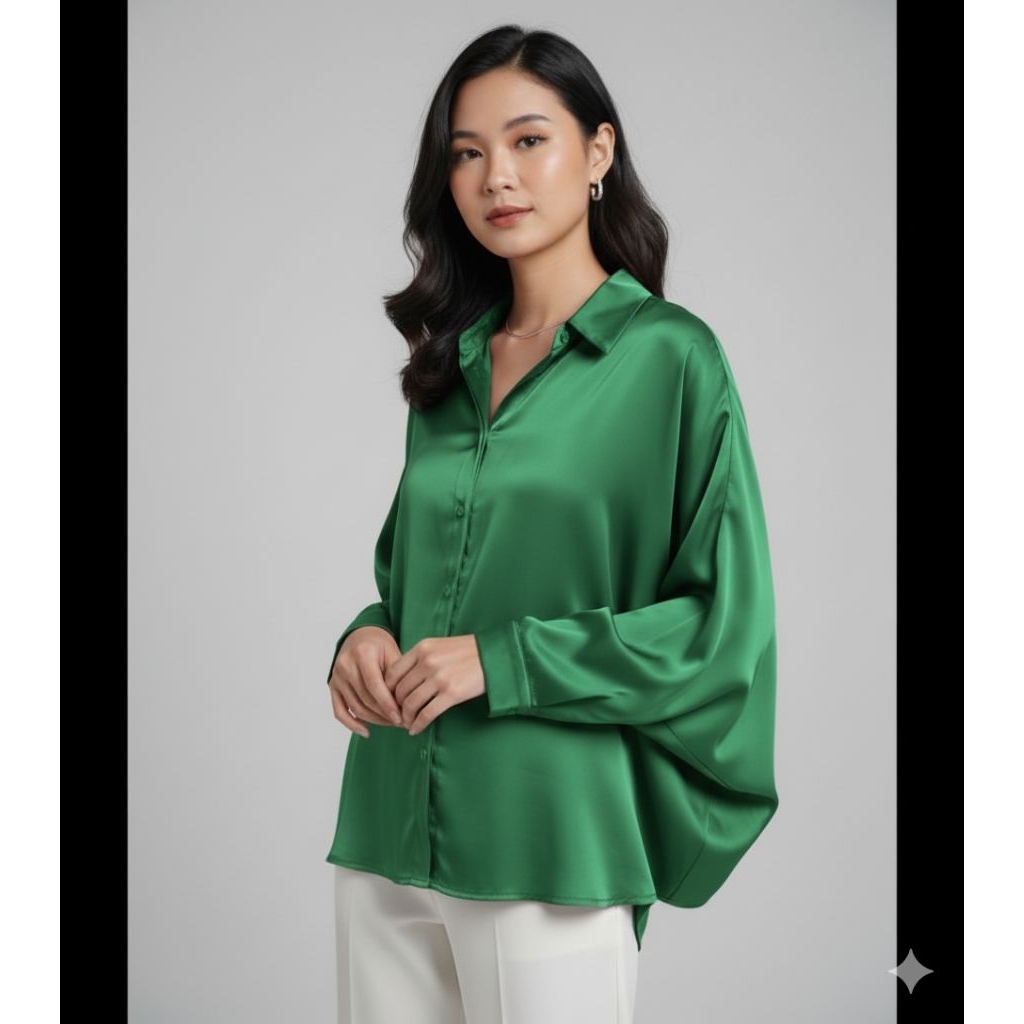 KEMEJA SATIN BLOUSE OVERSIZE BIGSIZE / kemeja atasan satin wanita / Kemeja asli bangkok silk
