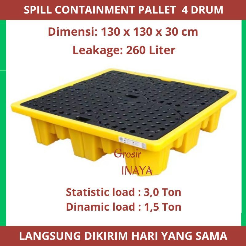 Spill Containment Pallet 4 Drum Palet Minyak Premium HDPE anti ultraviolet, anti karat, anti korosi