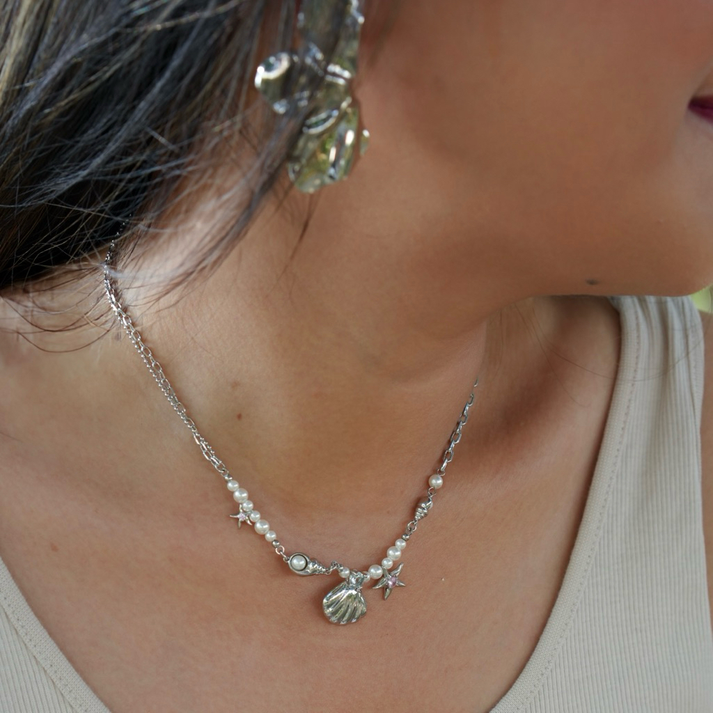 Radhatelier - Perhiasan Kalung Titanium Asli Anti Karat Kalung Mutiara Kecil Bintang Laut Necklaces