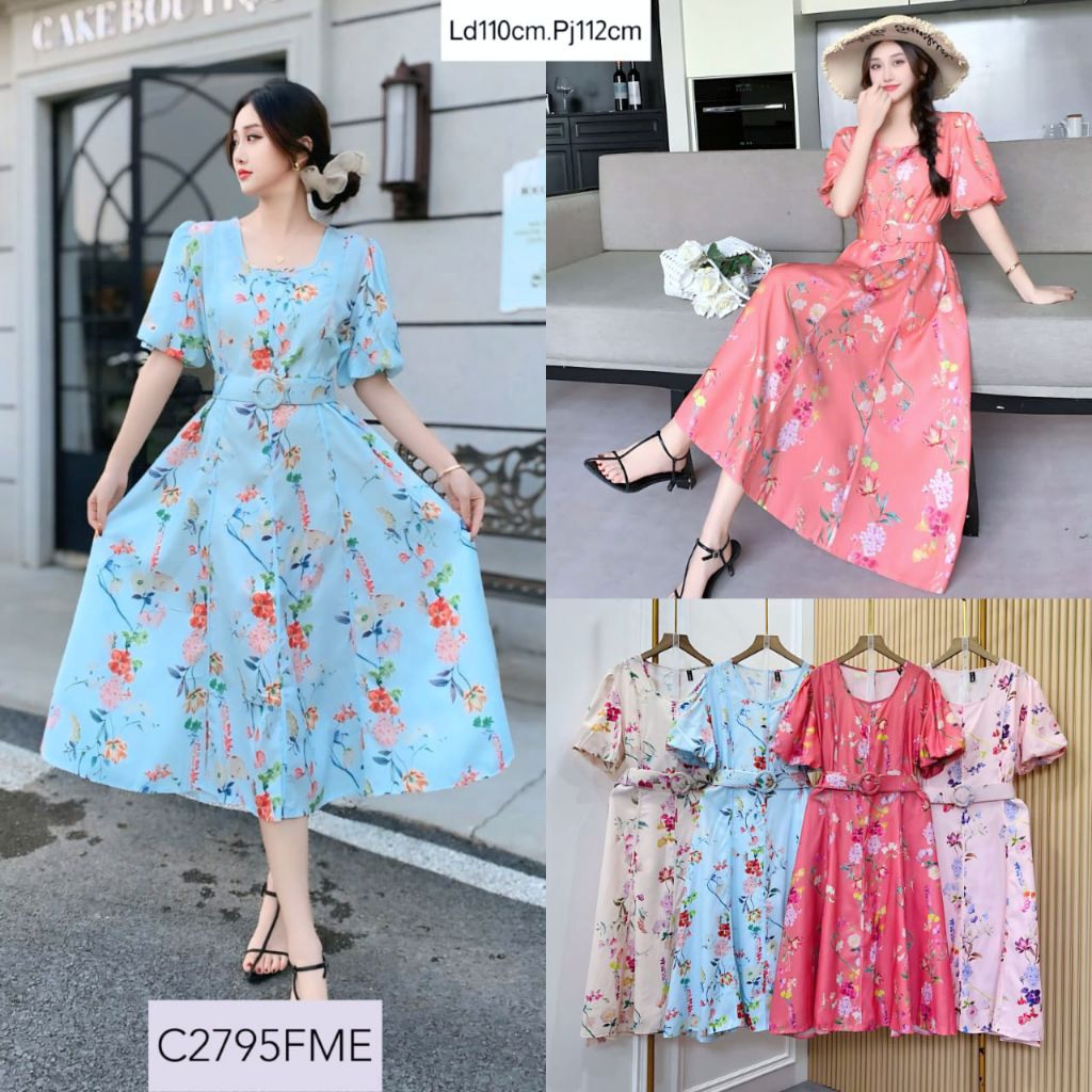 dress bunga wanita midi dress bangkok import premium korean style