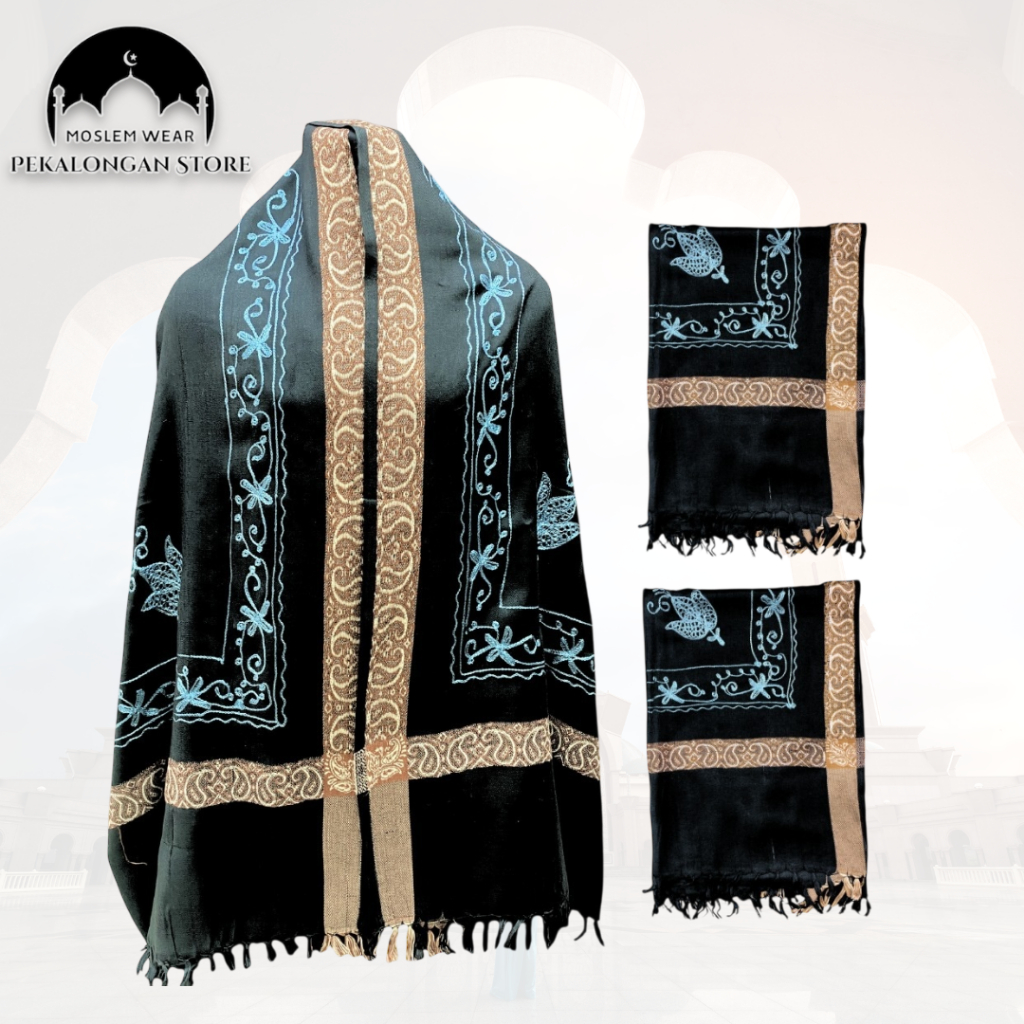 Rida / Sorban Kashmiri Sulam & Bordir / Sorban Hitam Timbul Premium  / Sorban India Al-Shafeda 2x1m
