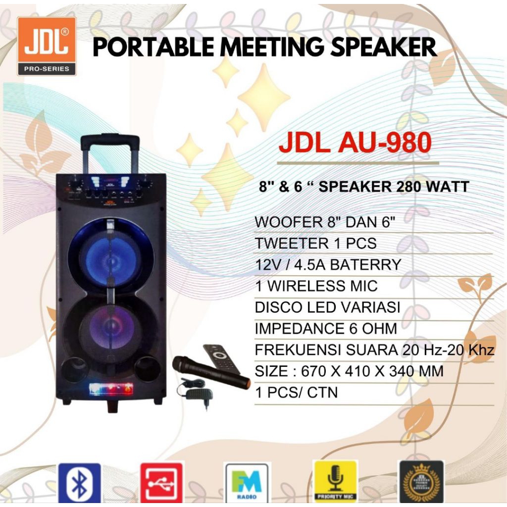 Speaker portabel wireless Double 8 inch JDL AU 9800 Bluetooth Original