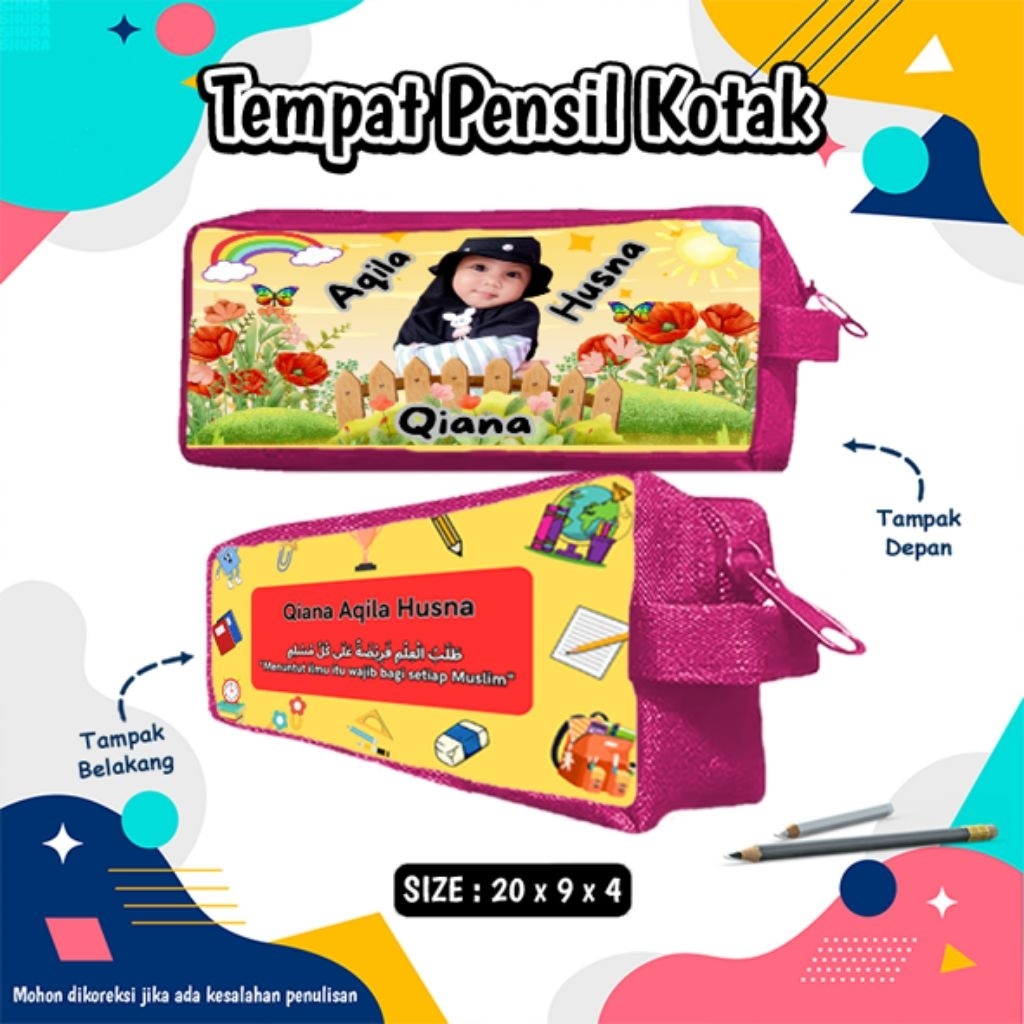 

souvenir perpisahan kenaikan kelas hadiah ulang tahun custom/tempat pensil kotak panjang 20x4x9 custom/tempat pensil anak sekolah karakter tambah nama, logo sekolah, fhoto /tempat pensil panjang bebas custom