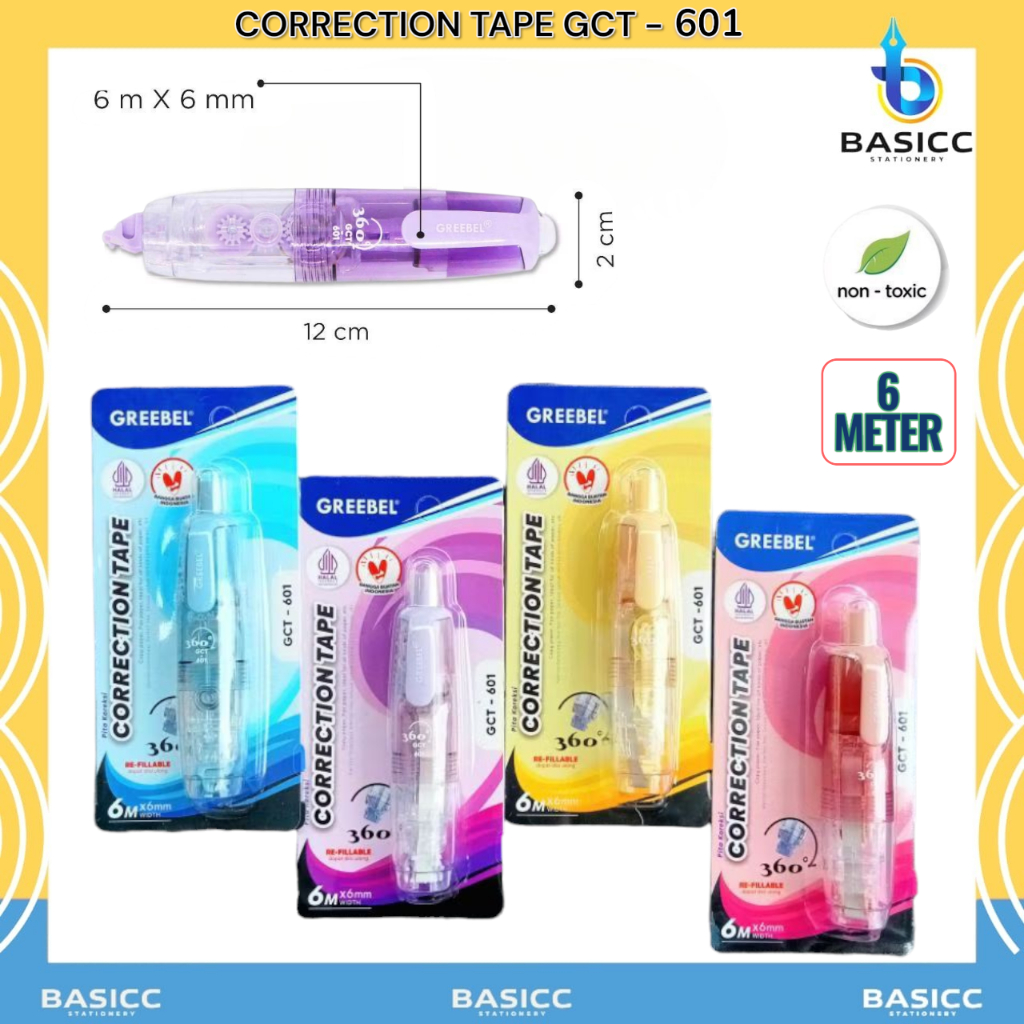 

Greebel Correction Tape GCT-601 Pastel / Tip Ex Kertas Roll Pita Koreksi Pulpen @ 1 Pcs
