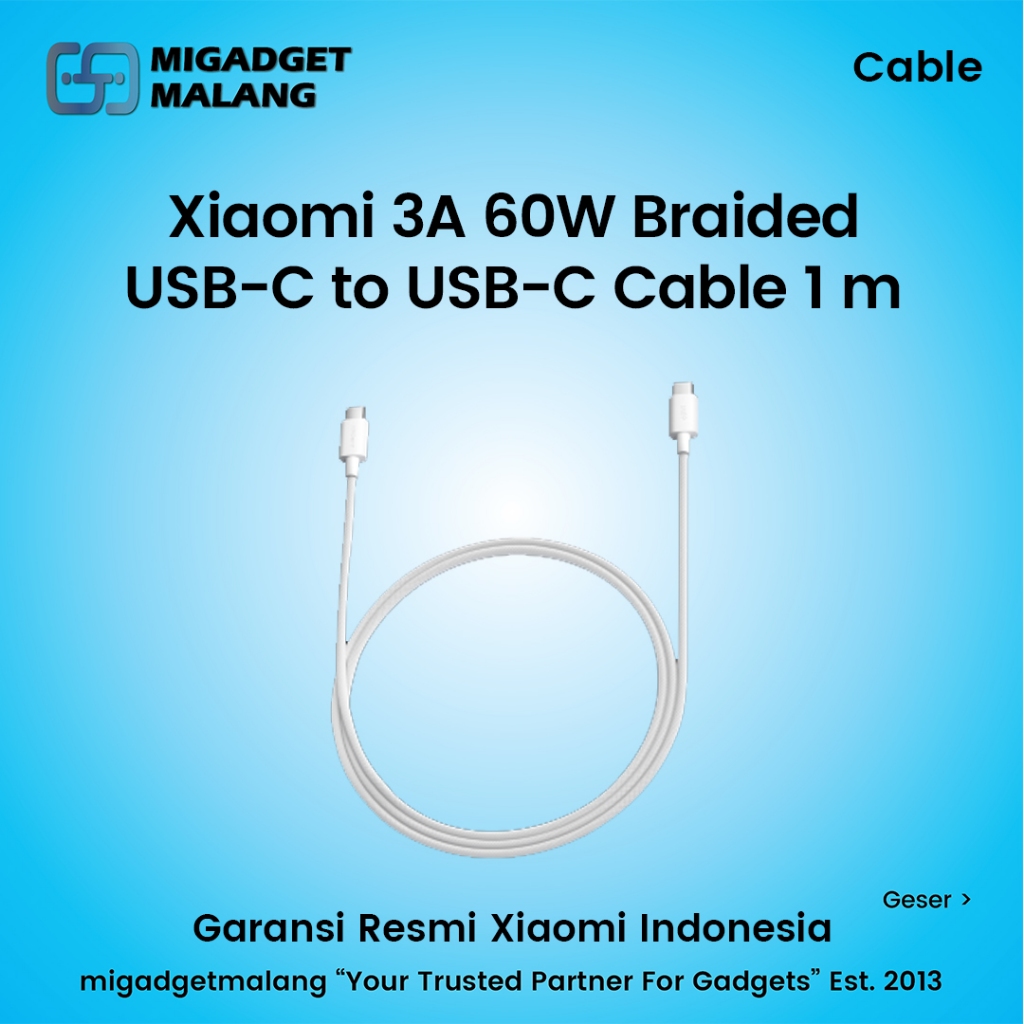 Xiaomi 3A 60W Braided USB-C to USB-C Cable 1m Kabel USB C to C 1 Meter
