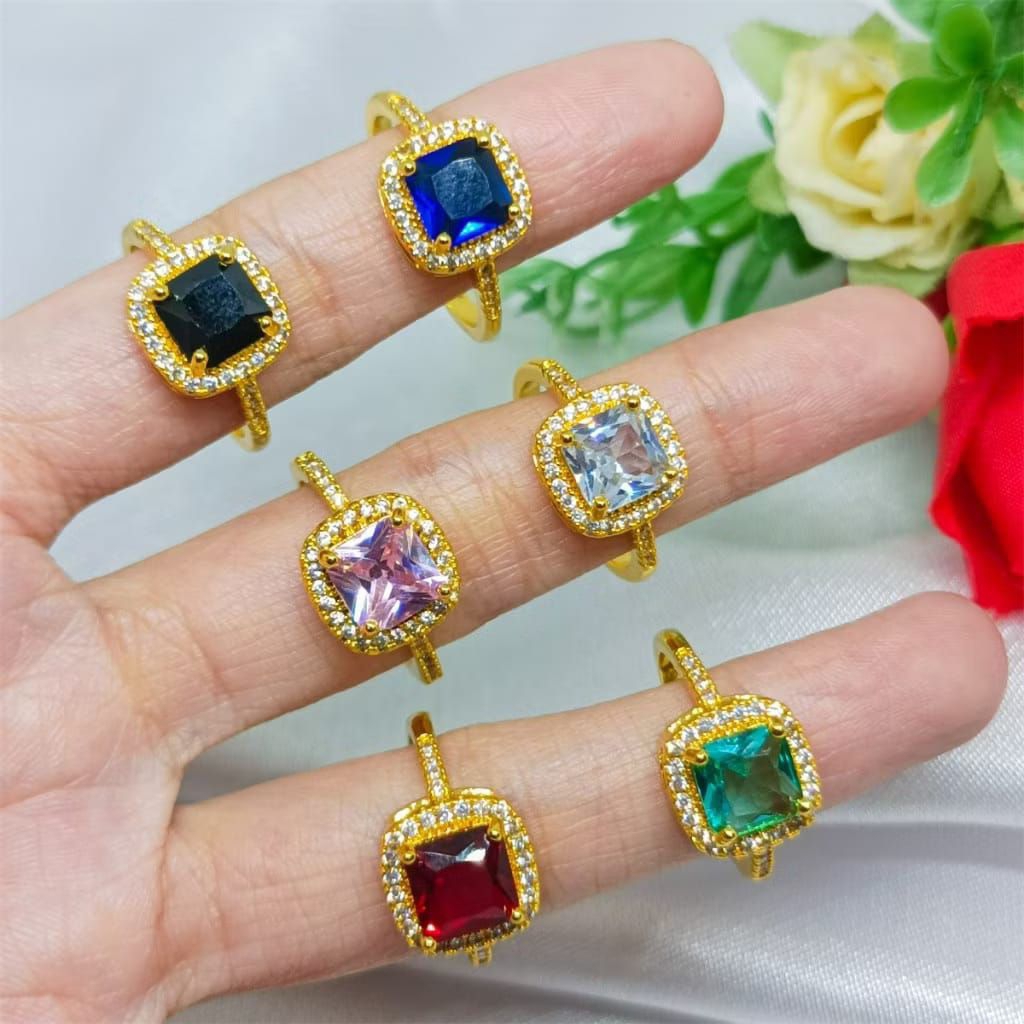 Cincin Batu Kotak Berlapis Kuning Promo Perhiasan Terbaru