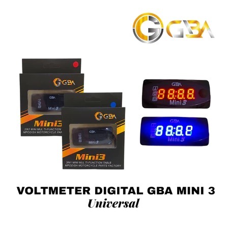 Volt Meter GBA Voltmeter 3 in 1 Volt Meter Motor VoltMeter Aki,Suhu,Jam Digital Alat Pengukur Aki Mo
