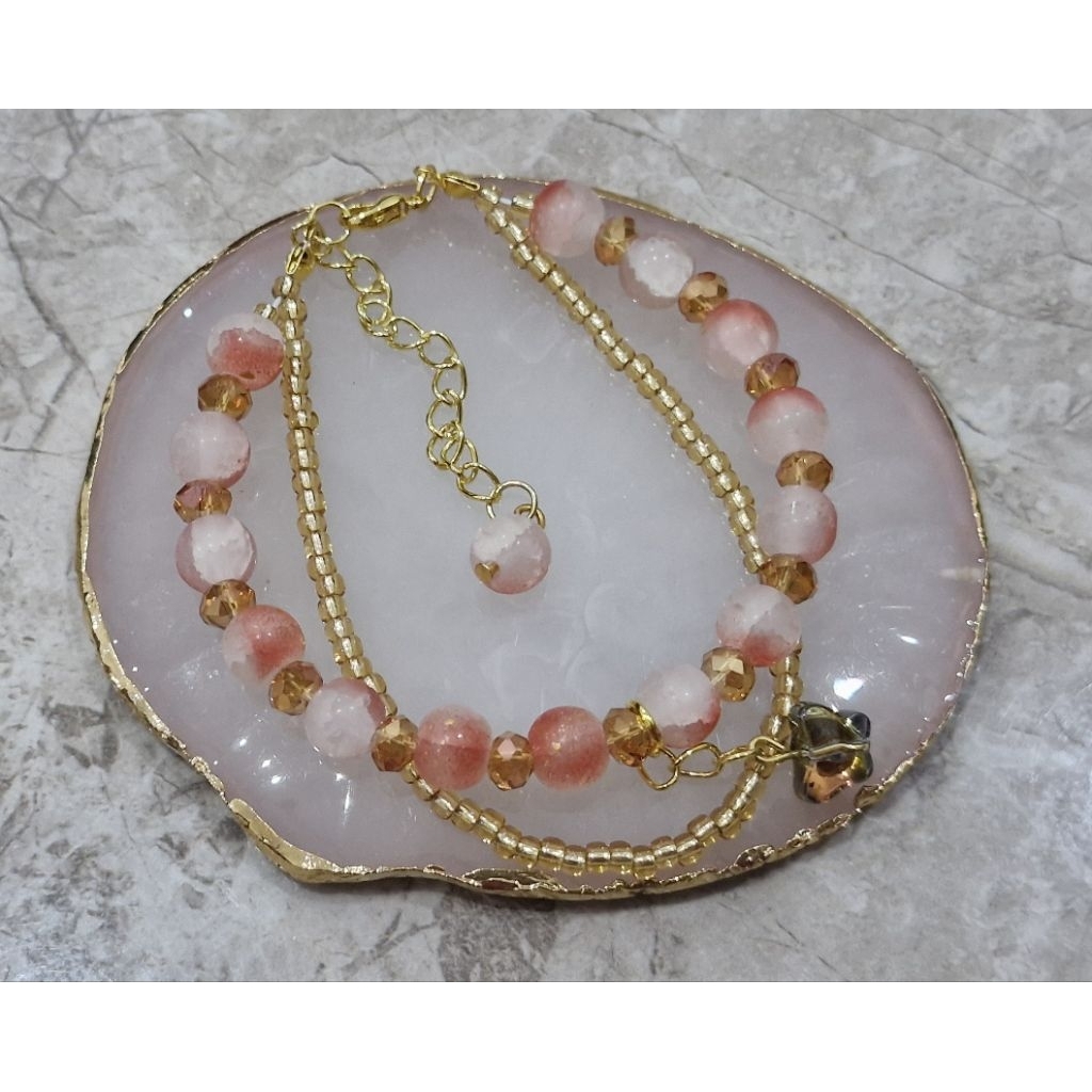 Gelang Manik Glass Beads Kristal "Sunset Blossom"