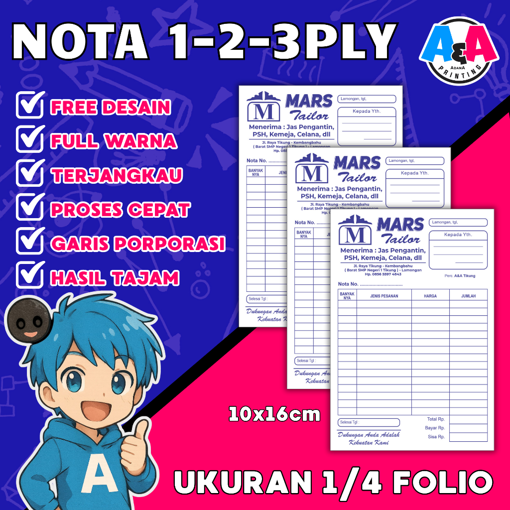 

Nota Custom 1 Ply Ukuran 10x16cm Nota Online Shop Nota Toko Nota Warung Notaris Kantor Free Desain