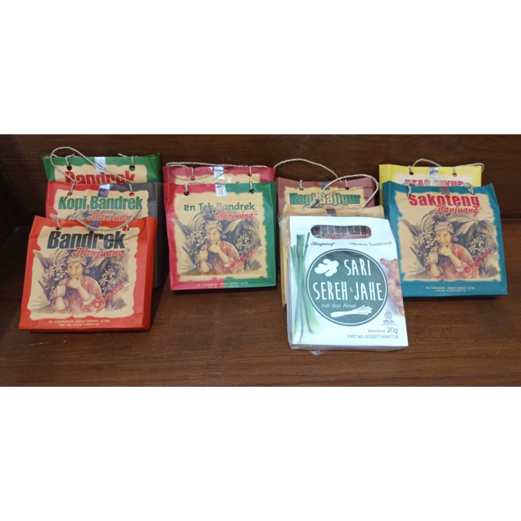 

Bandrek, Bajigur, Sereh Jahe dll, kemasan Kantong isi 5 sachet