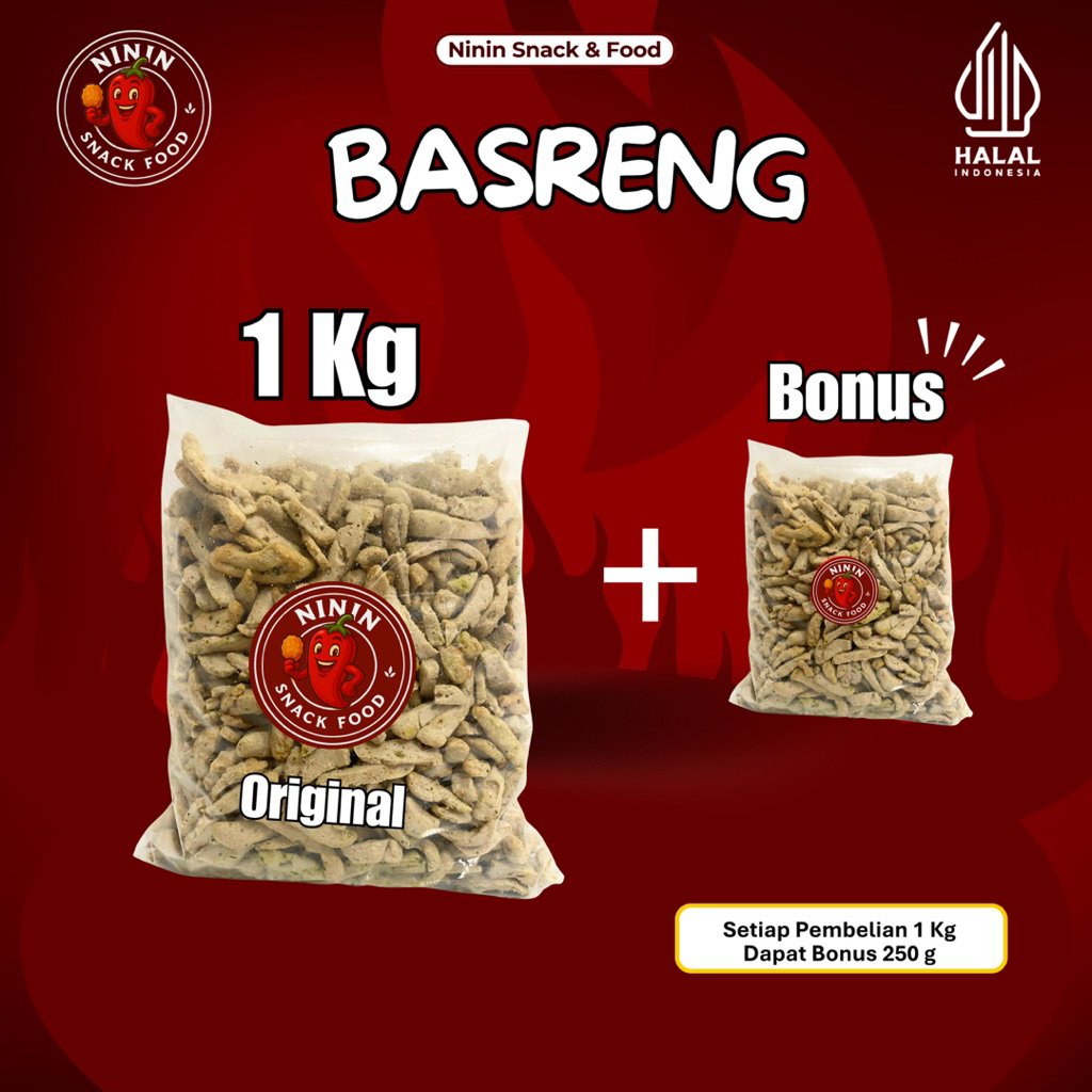 

Basreng Original Gurih 1 Kg + Bonus 250 Gr Camilan Makan Halal intans Renyah Ninin Snack food