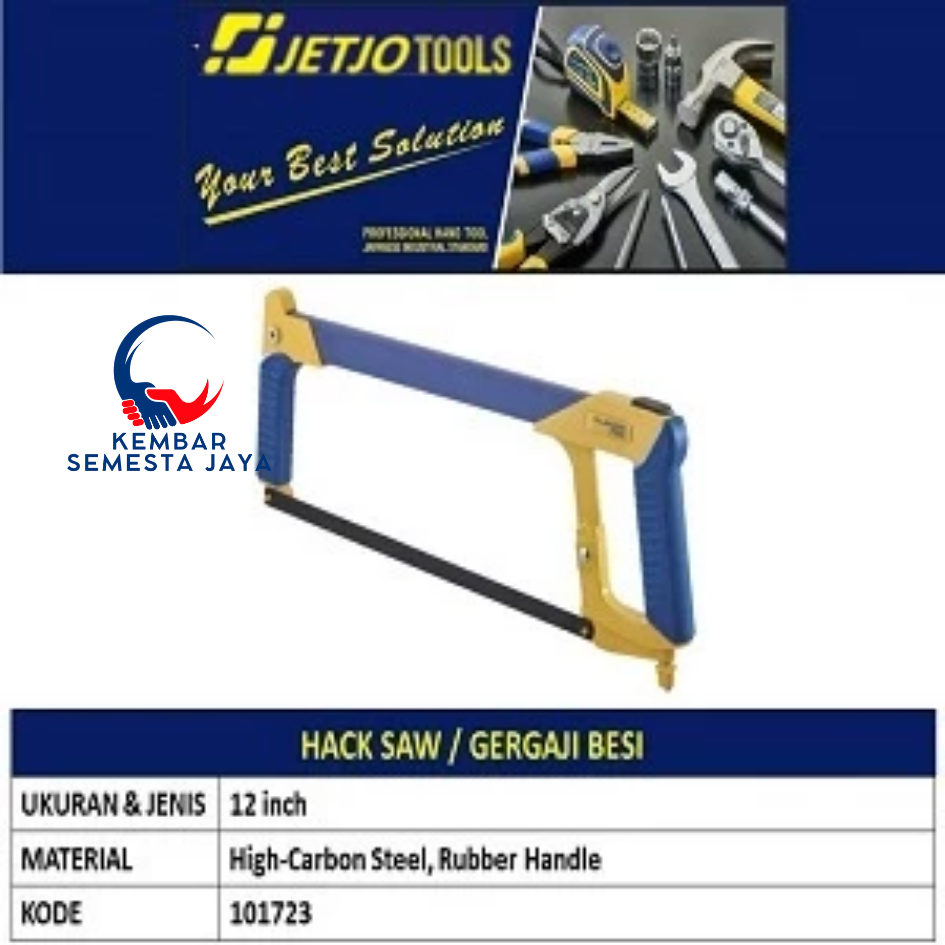 JETJO 101723 Gergaji Pipa Besi Pvc Model Stang Hacksaw 12" gg. Karet 12 inch