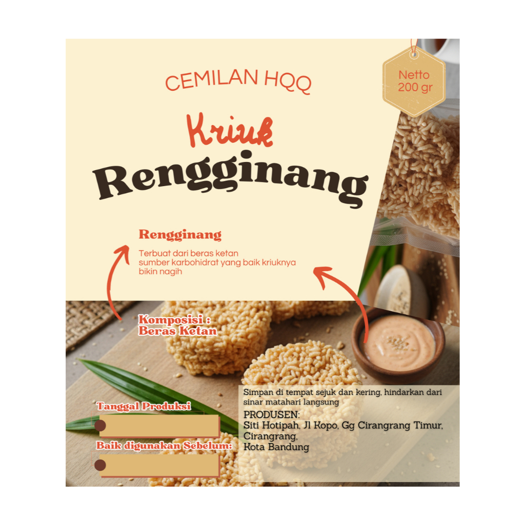 

Cemilan HQQ Kriuk Rengginang Keripik Cemilan Karbohidrat 200 Gram
