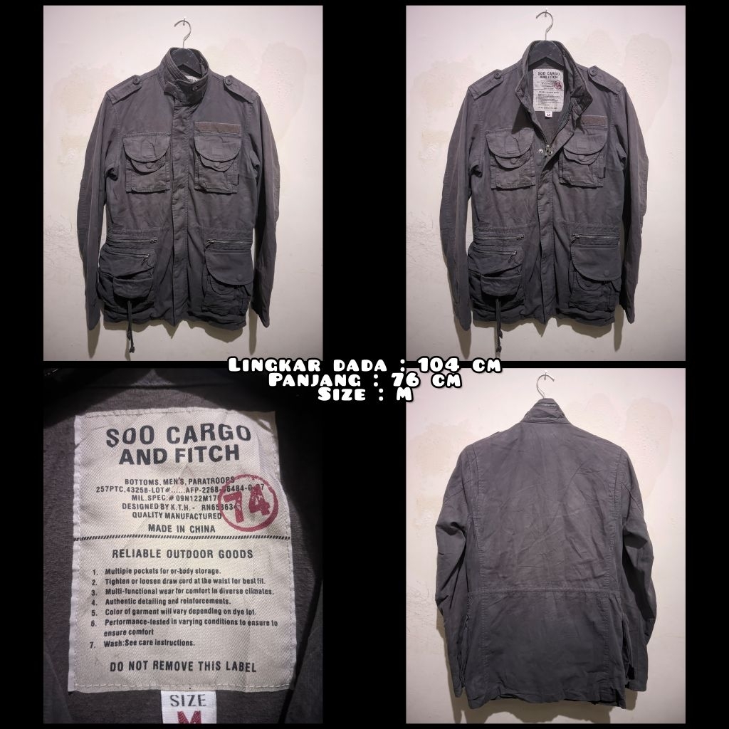 Jaket Parka Tactical Warna Abu-Abu Tua Kehitaman Second Original.