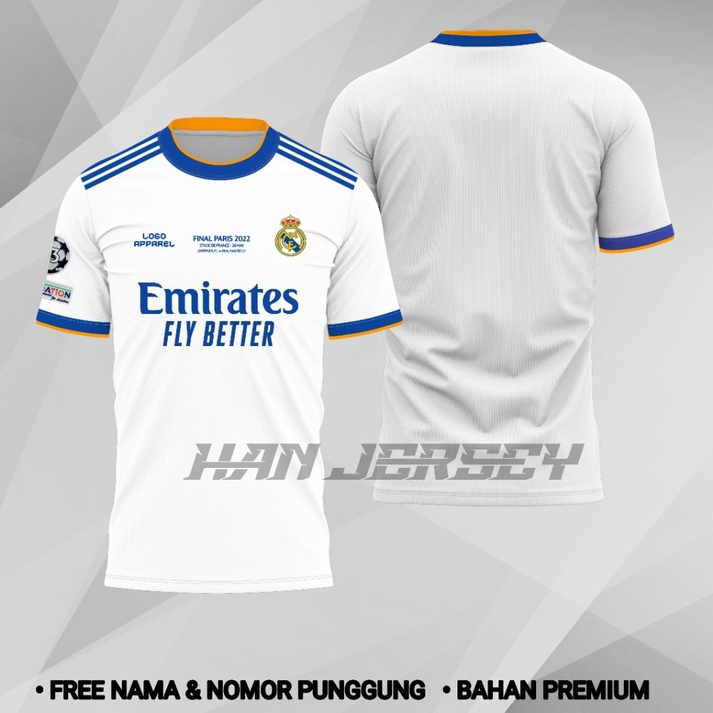 Jersey Bola Full Printing Madrid Final UCL 2022