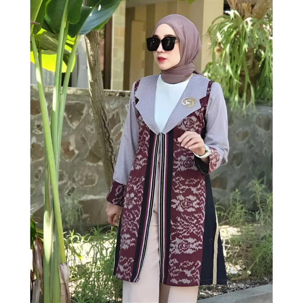 DWF Blazer Tenun Wanita Katun Muslim Batik Blazer Kantoran Baju Formal Perempuan Atasan Etnik Kekini