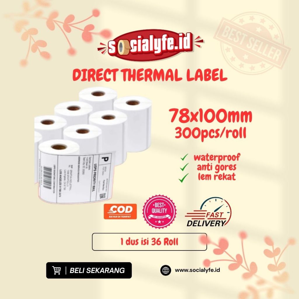 

Kertas Label Sticker Resi Thermal Barcode 78x100 mm Gulung Isi 300 pcs
