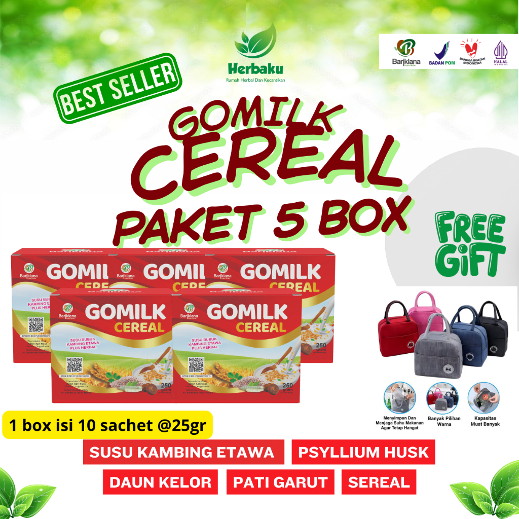 

PAKET 5 BOX Sereal Susu Kambing Etawa GOMILK Cereal – Nutrisi Sehat Pencernaan & Lambung