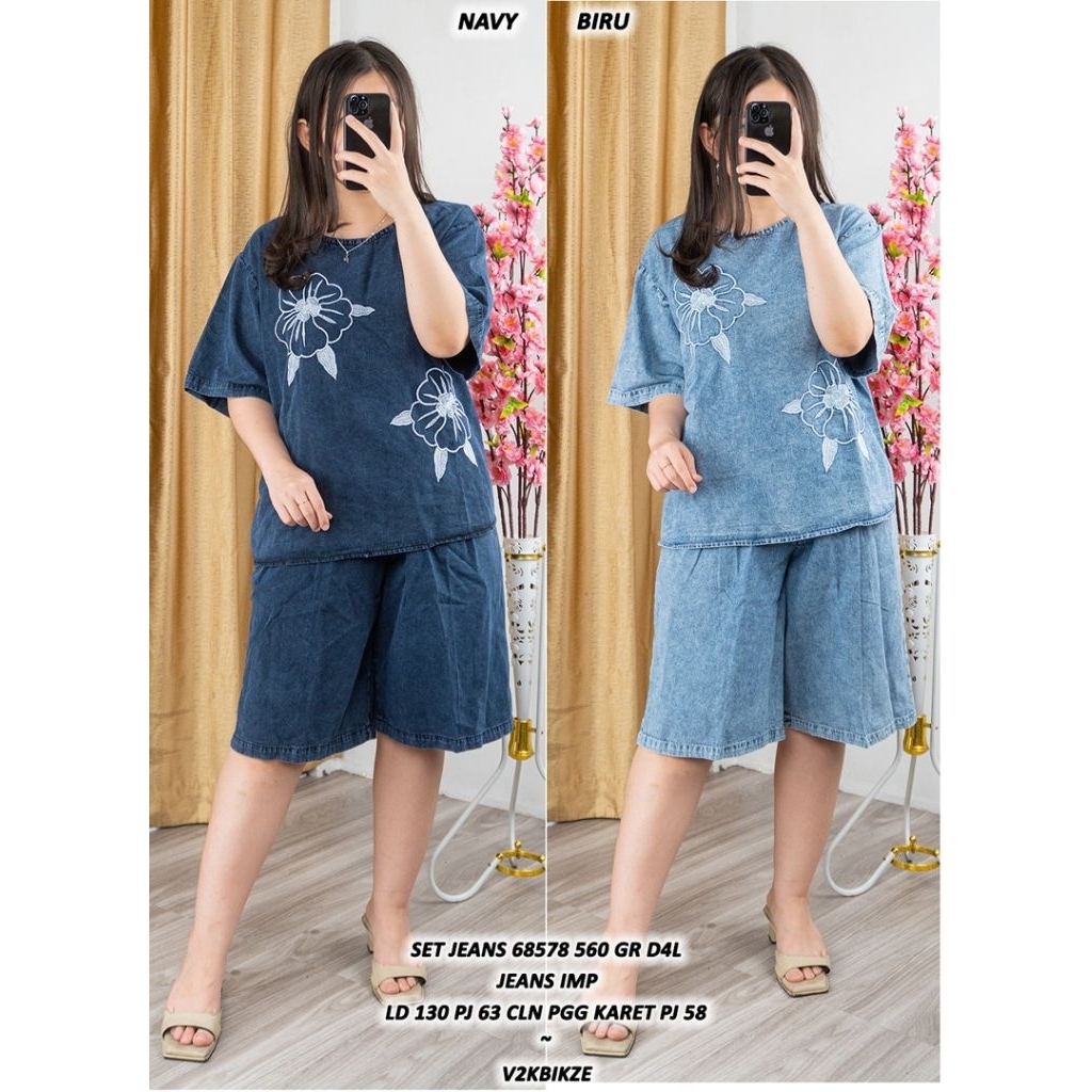 ASD 68578 SET JEANS WANITA JUMBO LD 130CM IMPORT / READY / REALPICT