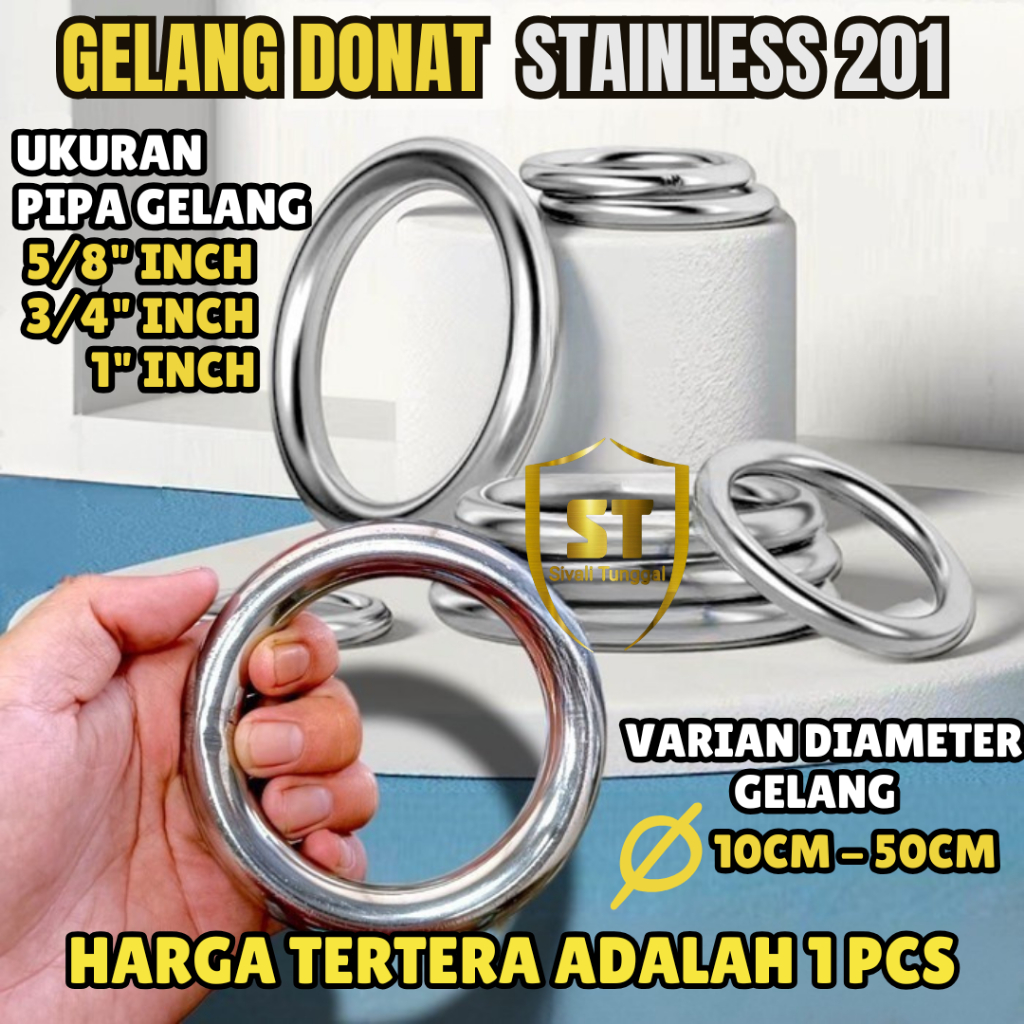 GELANG STAINLESS DONAT STAINLESS PIPA 5/8INCH, 3/4INCH, 1INCH - AKSESORIS ORNAMEN STAINLESS 201