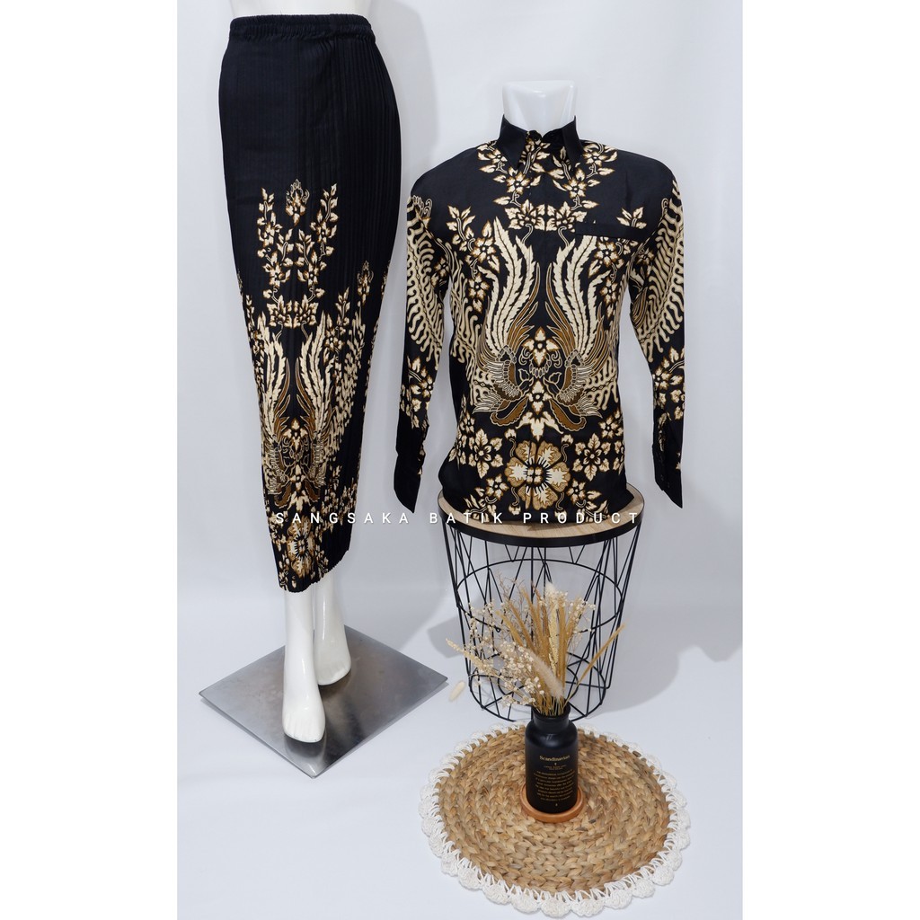 Couple rok plisket batik dengan kemeja//couple batik katun mewah//rok  plisket batik//rok coupel mod
