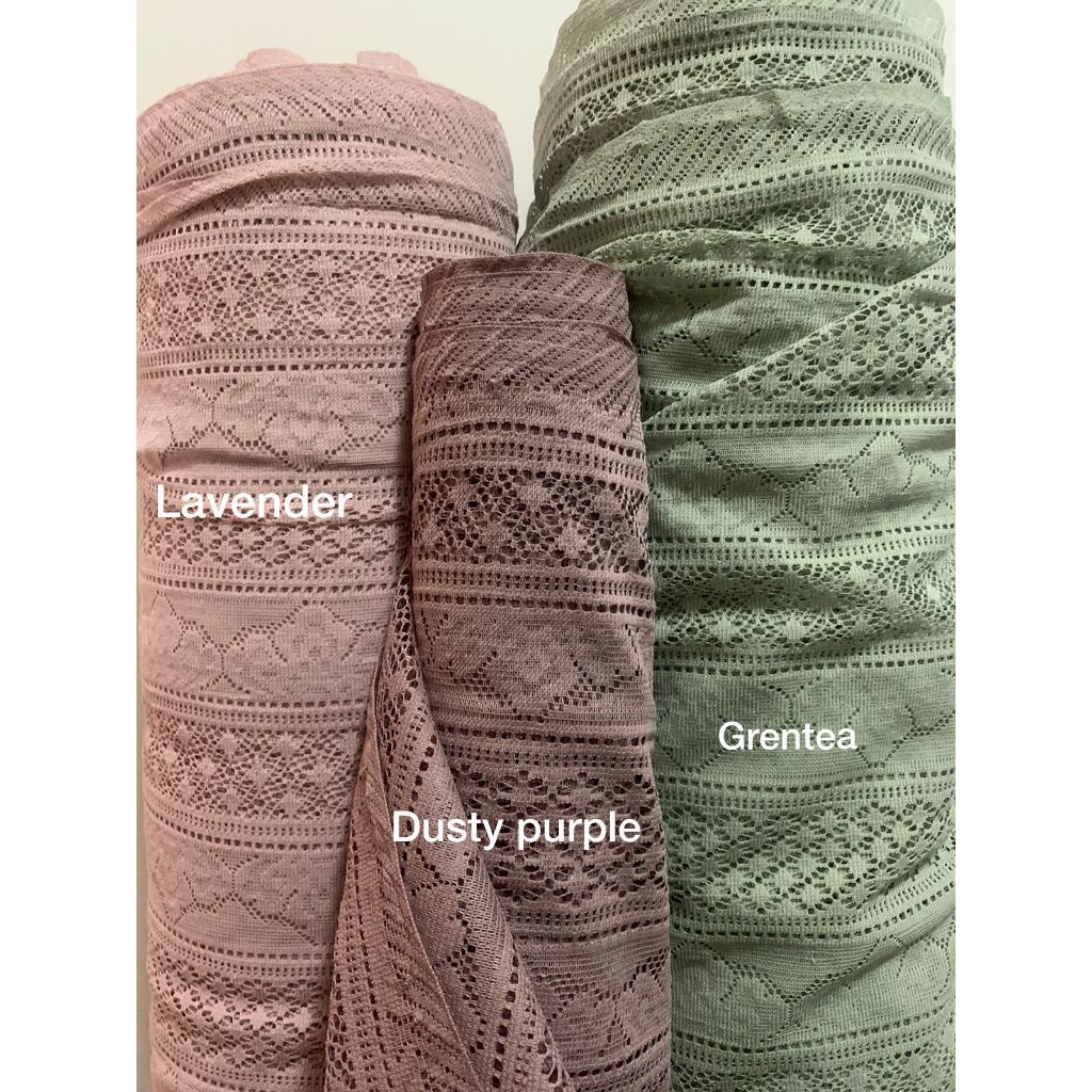 Kain Brukat Lace Crown Warna Cokelat Susu Green Tea Broken White