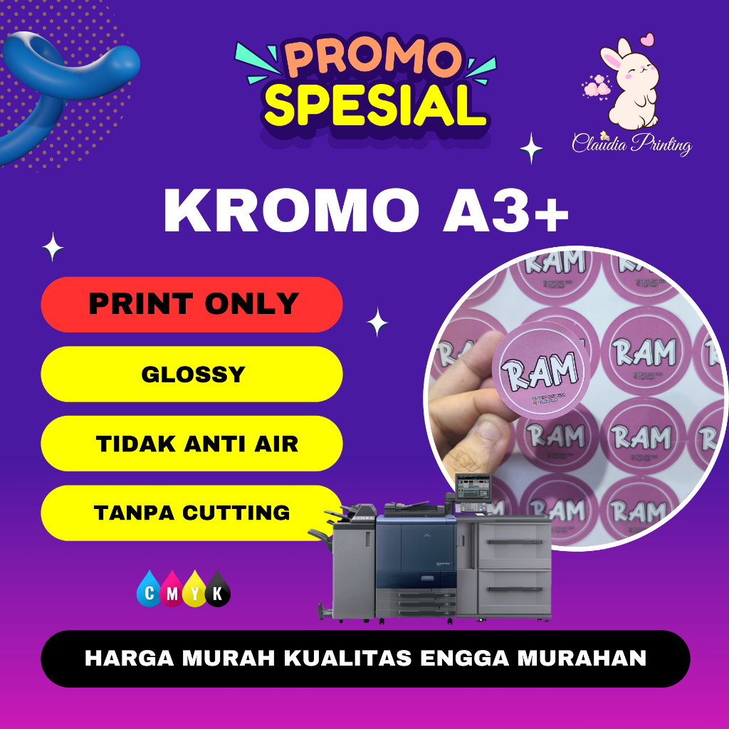 

PRINT ONLY / Cetak Stiker Custom A3 Chromo / Label Segel Makanan - TANPA CUTTING