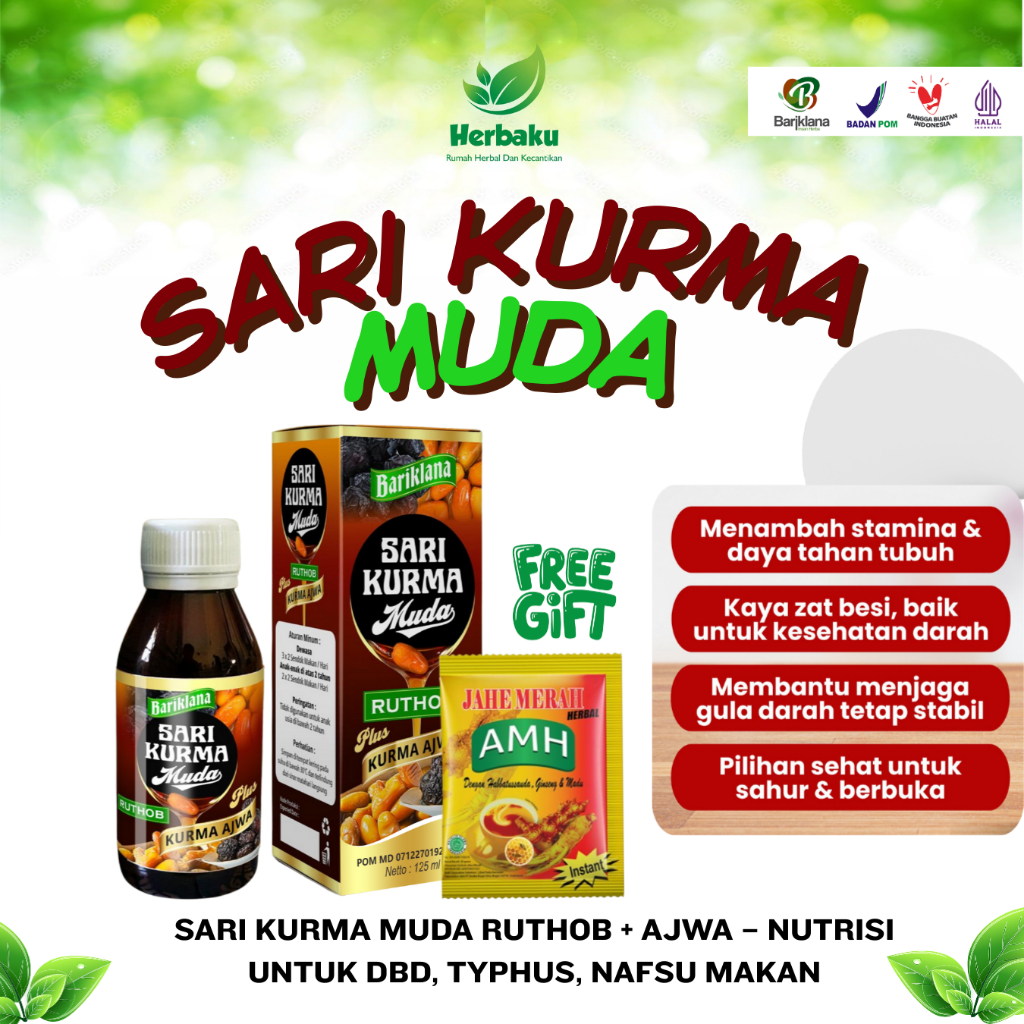 

Sari Kurma Muda Ruthob + Ajwa – Nutrisi untuk DBD, Typhus, Nafsu Makan Program Hamil, Perbanyak ASI