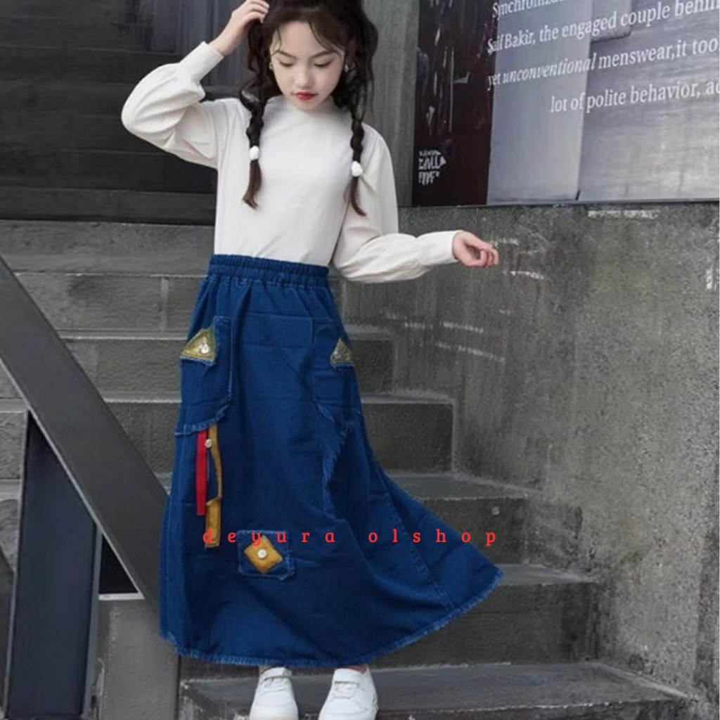 Rok jeans anak tanggung umur 3-13 thn motif list