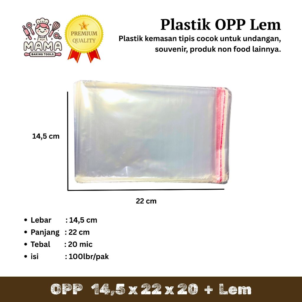 

Plastik OPP (LEM) Tipis 15 x 22 x 20 / Plastik Kue / Plastik Roti / Plastik Undangan / Plastik Cookies / Plastik Uang
