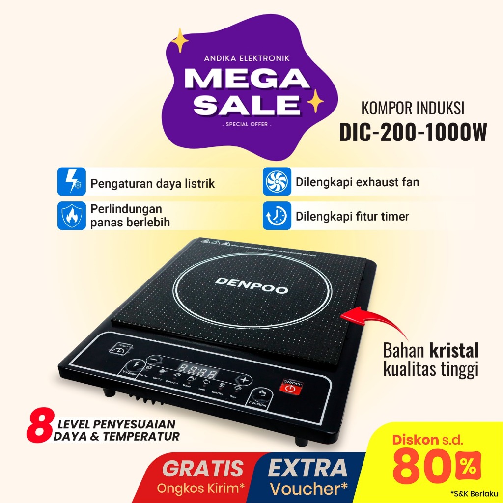 KOMPOR LISTRIK DENPOO DIC 200-1000 LOW WATT MURAH KOMPOR INDUKSI DENPOO