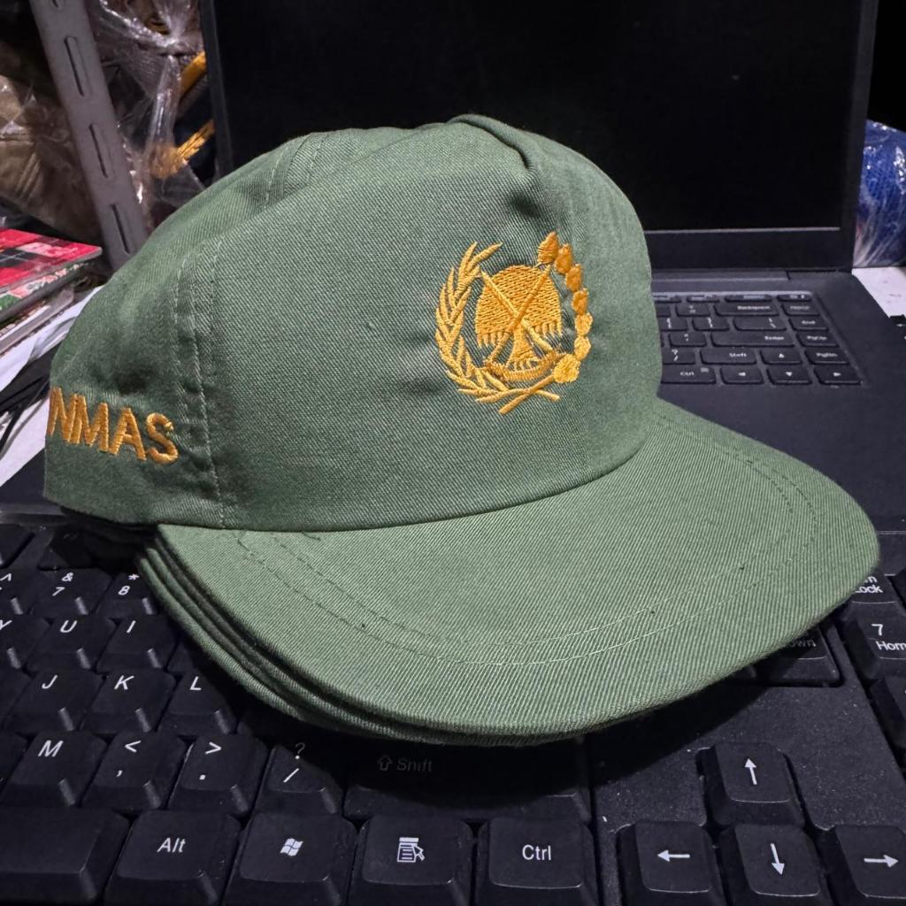 Topi linmas hijau logo tulisan bordir/topi linmas bordir