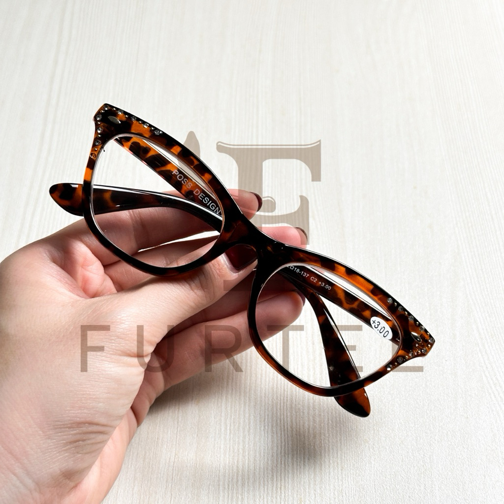 Kacamata Baca (Plus) Cat Eye Trend Leopard Hitam
