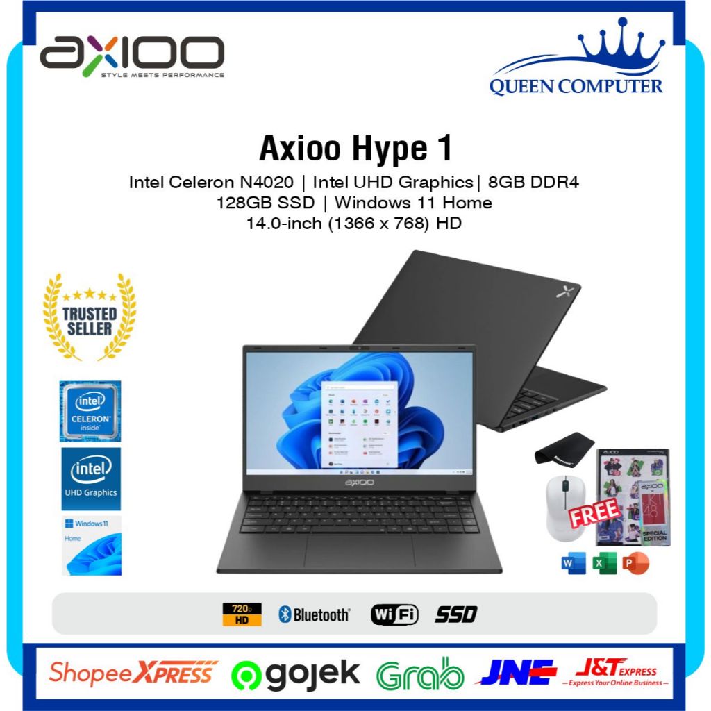 Laptop AXIOO Mybook HYPE 1 Intel N4020 8GB 384GB W11 Grey Home Garansi Resmi