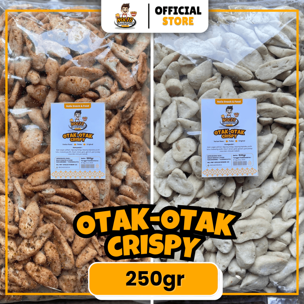 

OTAK-OTAK CRISPY | 250gram PEDAS DAUN JERUK DAN ORIGINAL - NOLIS SNACK & FOOD