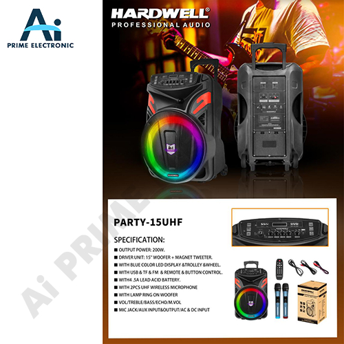 HARDWELL PARTY 15 UHF Speker Spiker Troli Speaker Portable Meeting Portable 15 Inch