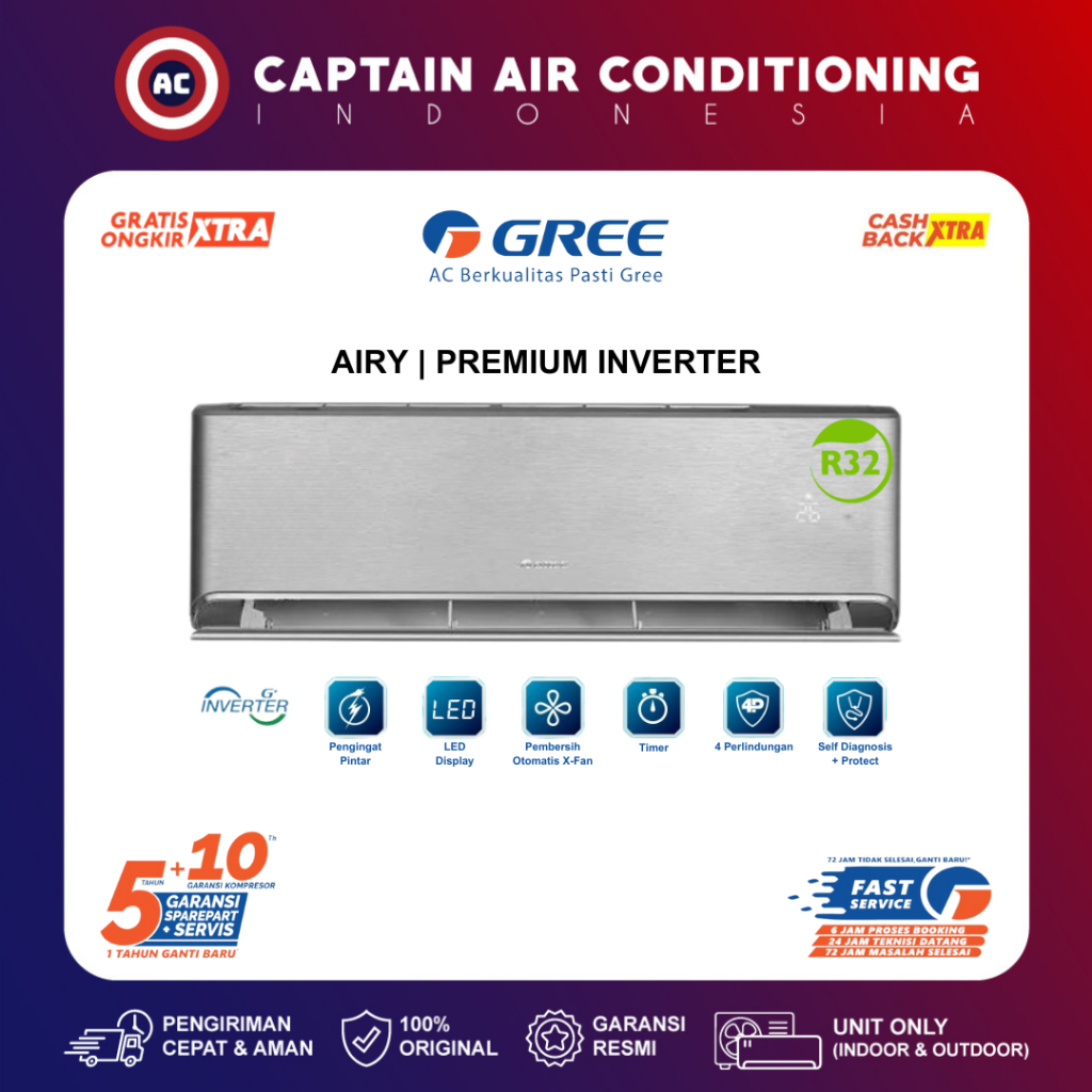 GREE AC Split GWC-12AIRY / GWC12AIRY 1.5 PK Premium Inverter - Silver