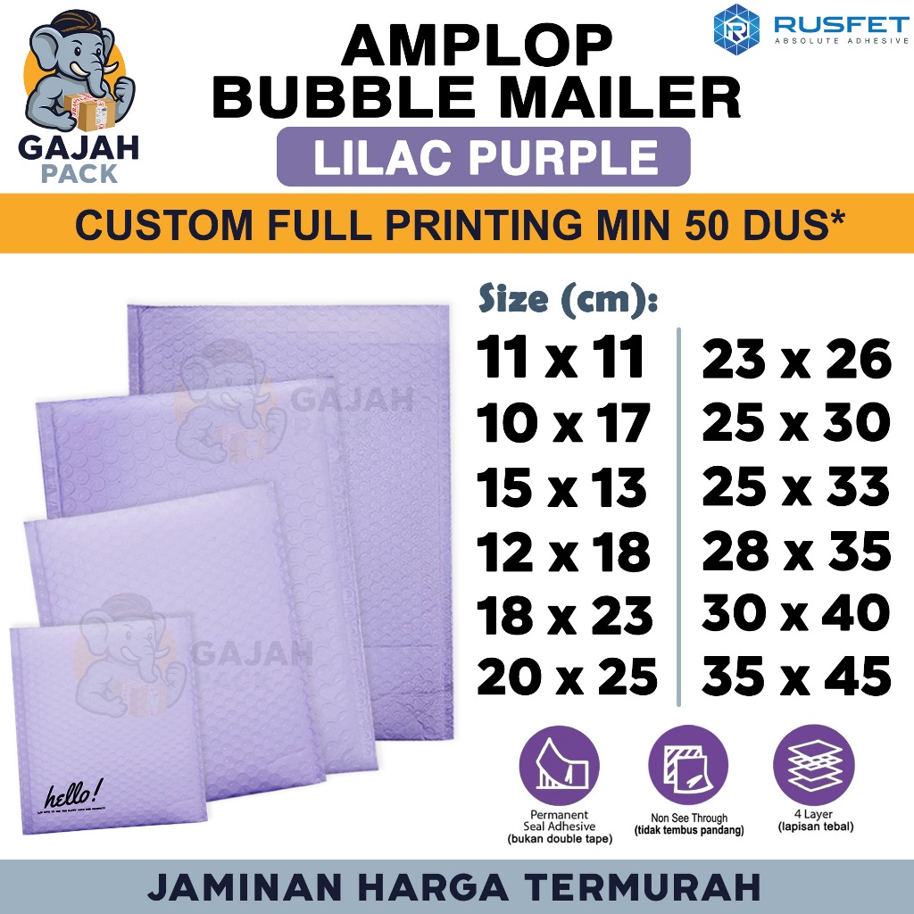 

Amplop Bubble Wrap LILAC PURPLE Ungu Envelope Bubble Bag Mailer Safety Security Packing Perekat Paket Premium Murah RUSFET / SATUAN