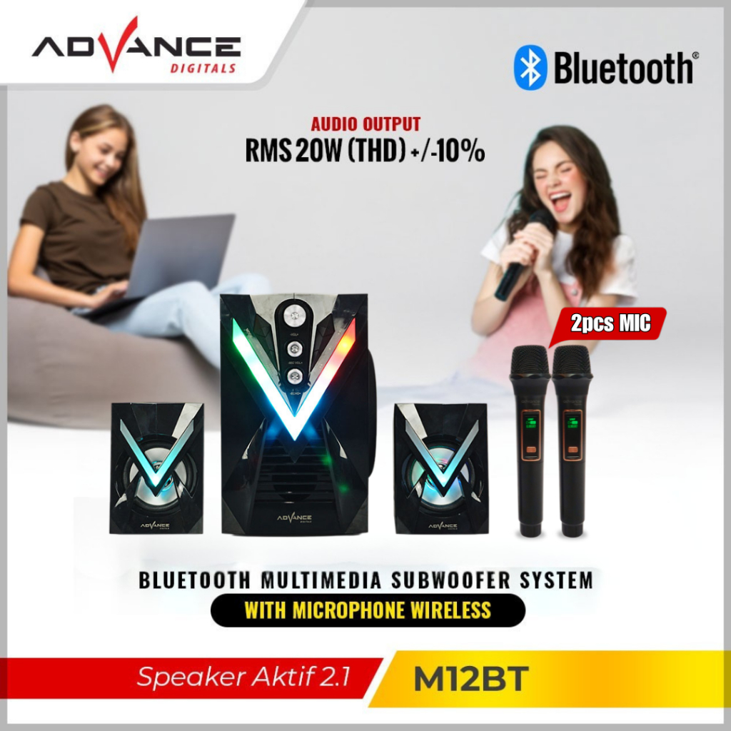 2MIC Advance Speaker Bluetooth Bass /Speaker Portable/Speaker Aktif/Subwoofer 12BT