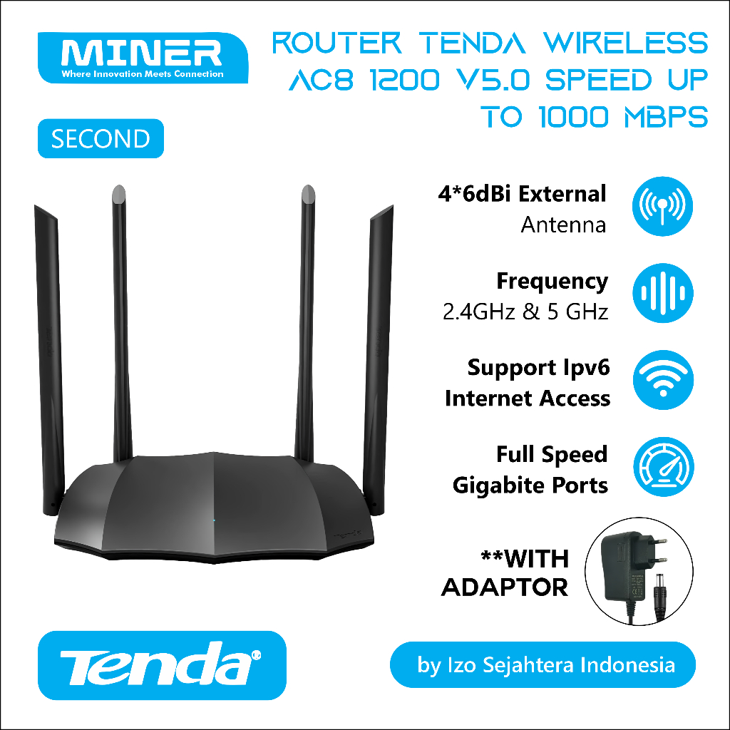 Router WiFi Tenda AC8 Wireless Dual Band 1200Mbps 5GHz & 2.4GHz Smart Router High Speed