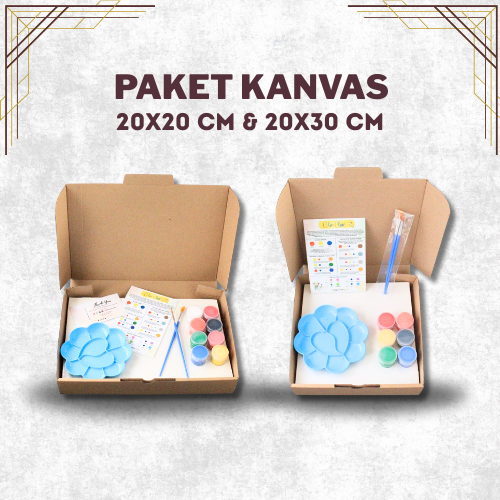 

Paket Hemat Lukis Kanvas Set 20x20cm Dan 20x30cm Dilengkapi Dengan Cat Akrilik, Kuas Dan Palet