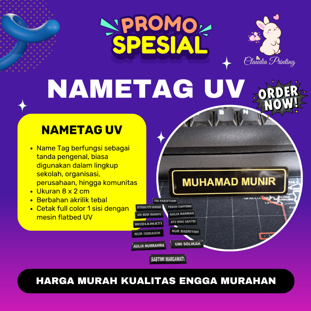 

Cetak Nama Akrilik UV Name Tag / Nama Dada Akrilik Peniti